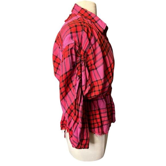 We The Free By Free People Women's Pink Red Pacific Dawn Plaid Shirt Size XS - Picture 8 of 8